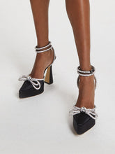 Satin Rhinestone Platform Bow Heels